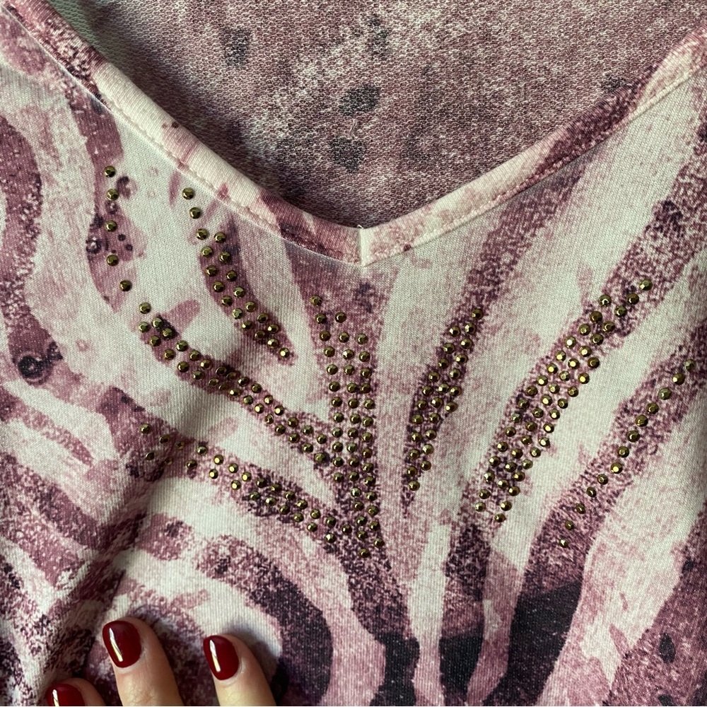 One World | Women's Boho Sparkle Patterned 3/4 Sleeve Top Size Large NWT Purple - Picture 4 of 8